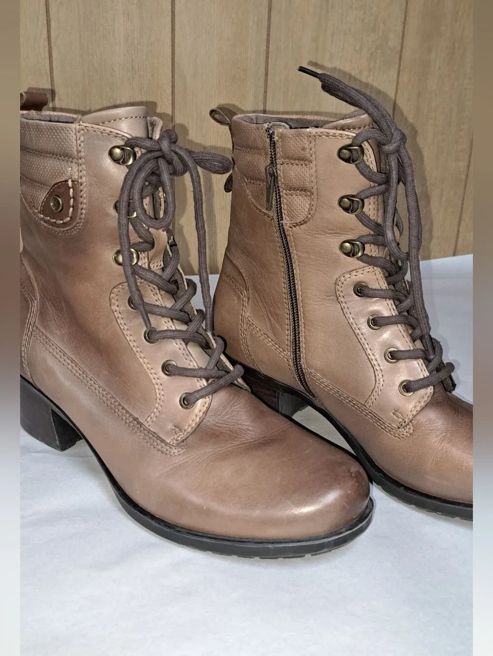 Earth Shoes Denali Anchor Lace Up Side Zip Heel Boots Walnut Brown Size 11 M